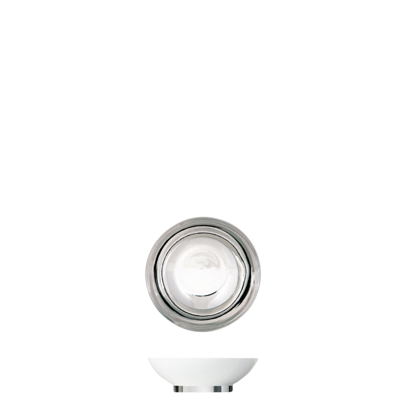 img1_ko20078_5701_schale_xs_innen_platin Weiße Porzellanschale mit silbernem Rand von oben betrachtet, minimalistisches Design. Fürstenberg Porzellan.