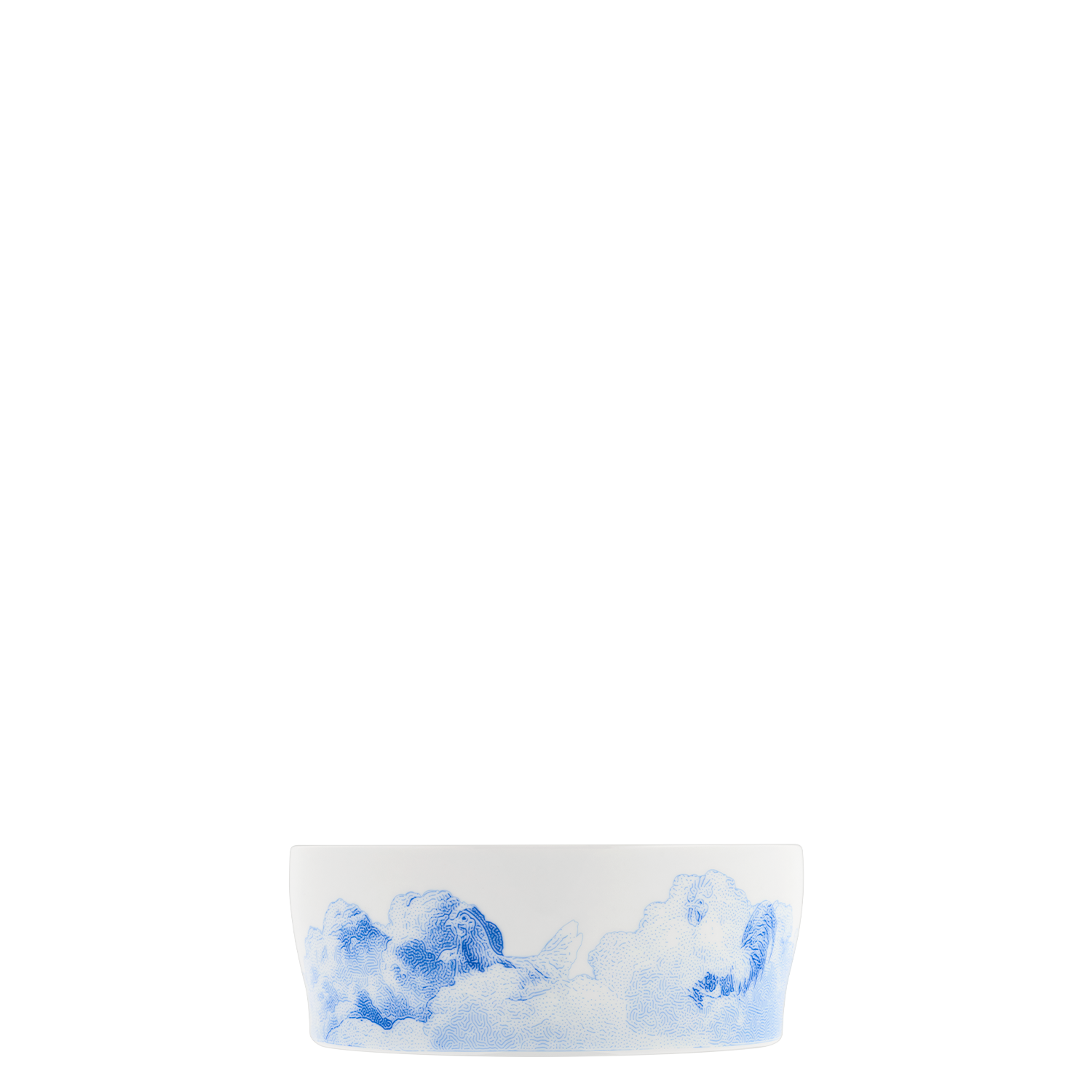 Cereal bowl Porzellanschale mit blauer Wolkenillustration, still auf weißem Hintergrund. Fürstenberg Porzellan.