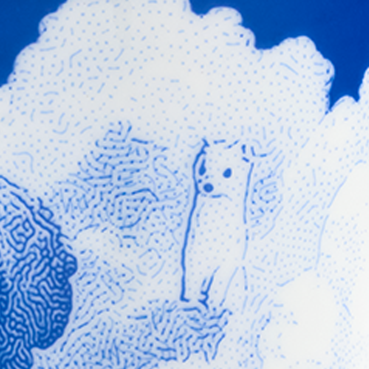 Outline von Tier in blauen Punkten und Linien auf weißem Hintergrund. Fürstenberg Porzellan.