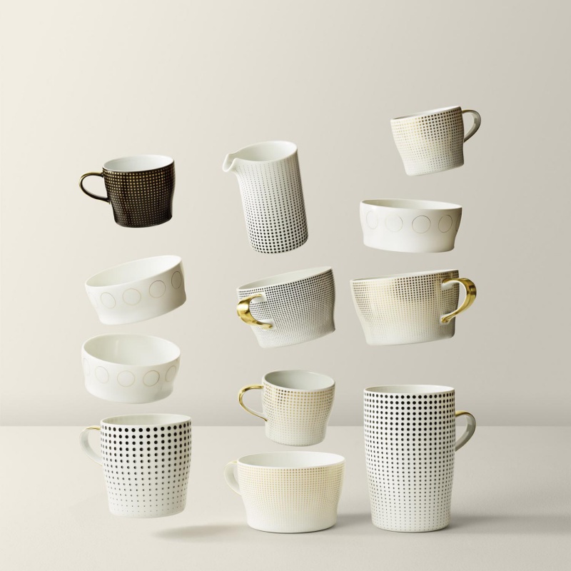 img3_ta20148_7000_teetasse_2_tlg Tassen und Gefäße mit geometrischen Mustern schweben in heller Umgebung. Fürstenberg Porzellan.