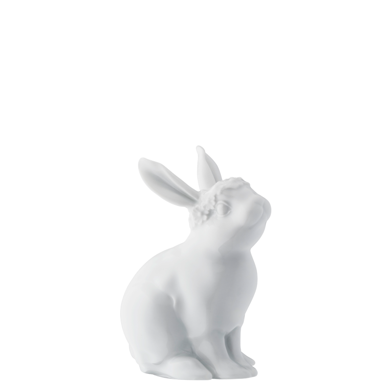 Weiße Porzellanfigur eines sitzenden Hasen, Ohren aufrecht, sanft detailliert. Fürstenberg Porzellan. Weiße Porzellanfigur eines sitzenden Hasen, Ohren aufrecht, sanft detailliert. Fürstenberg Porzellan.