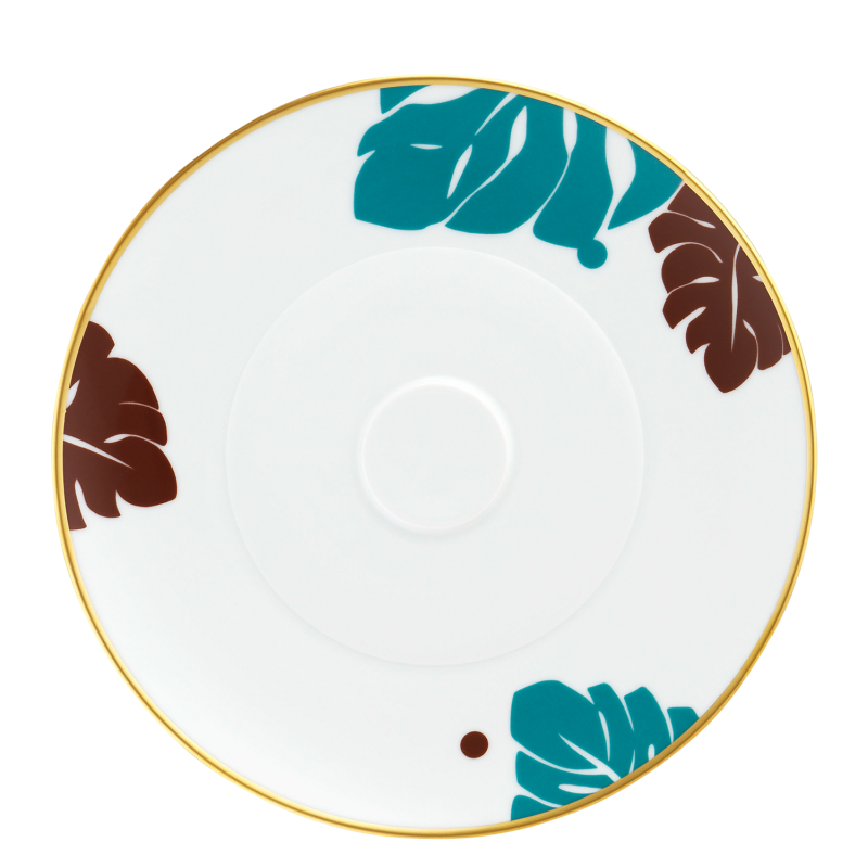 img1_un20145_700210_universaluntere Weiße Porzellantasse, blau-braune Blätter, goldener Randverzierung. Fürstenberg Porzellan.