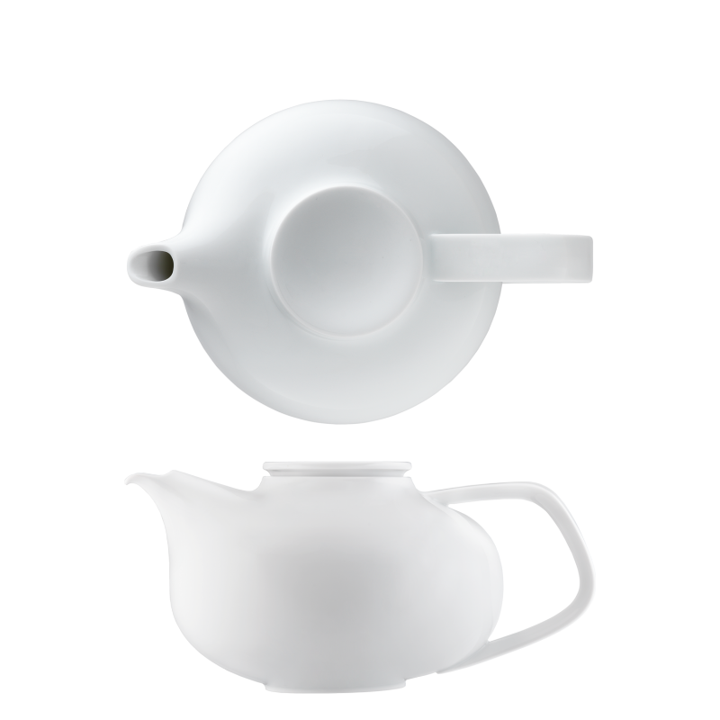 img1_tk20163_weiss_teekanne_mit_teesieb Weiße Teekanne, obere und seitliche Ansicht, schlichtes modernes Design. Fürstenberg Porzellan.