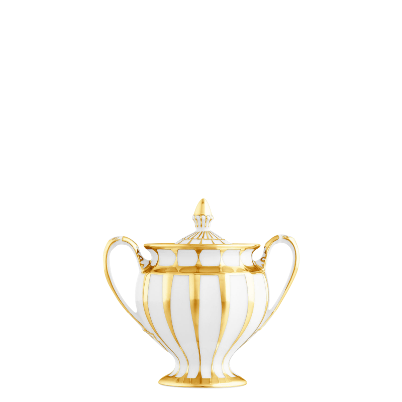 img1_zd_7293_77_zuckerdose Weiße Porzellan-Zuckerdose mit goldenen Streifen und zwei Griffen. Fürstenberg Porzellan.