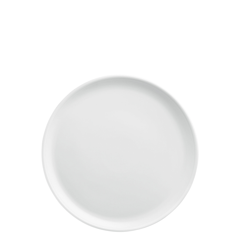 img1_ku_683__weiss_kuchenplatte_rund Weißer, runder Porzellanteller in minimalistischem Design vor schwarzem Hintergrund. Fürstenberg Porzellan.