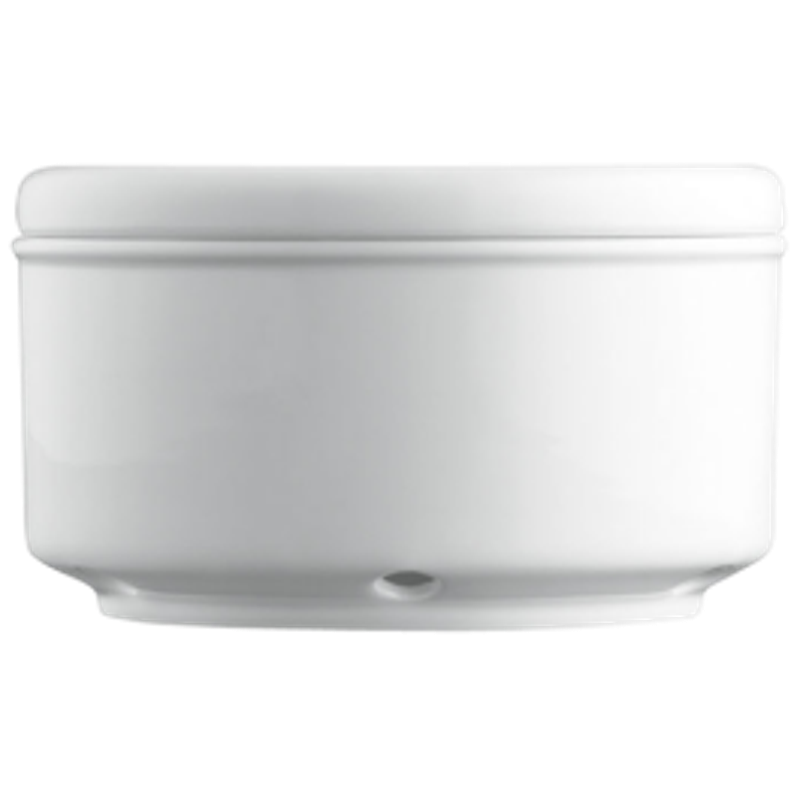 Weiße Porzellanschale mit passendem Deckel, Öffnung in der Mitte. Fürstenberg Porzellan.