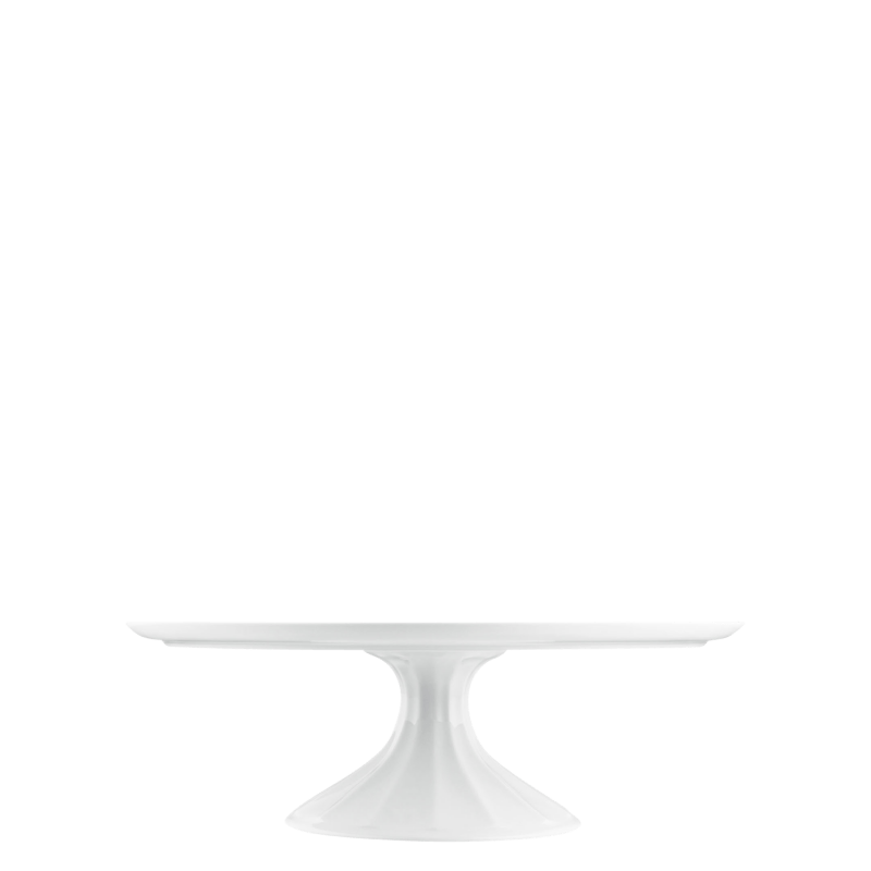 Weiße, runde Porzellan-Tortenplatte auf Fuß, minimalistisch gestaltet. Fürstenberg Porzellan. Weiße, runde Porzellan-Tortenplatte auf Fuß, minimalistisch gestaltet. Fürstenberg Porzellan.