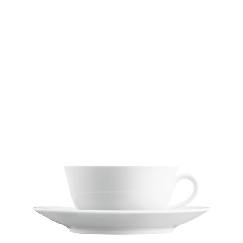 img1_TA63915WEISS Weiße Teetasse auf Untertasse, minimalistisch gestaltet, ohne Verzierungen. Fürstenberg Porzellan.