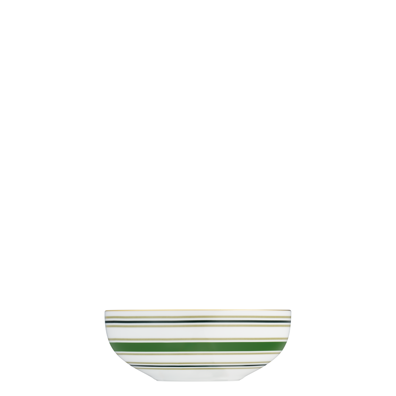 Bowl   Weiße Porzellanschale mit grünen Streifen-Segmenten auf weißem Hintergrund. Fürstenberg Porzellan.