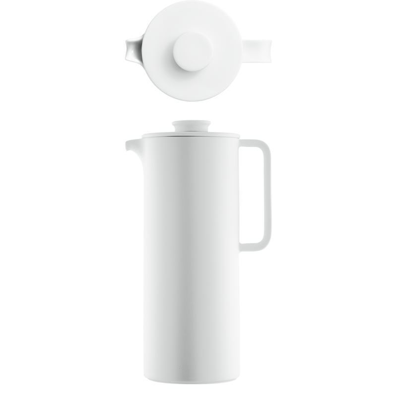 img1_kk20183_1001_french_press Weißes Kaffeekannen-Set mit Deckel, Griff, minimalistischem Design, auf weißem Hintergrund. Fürstenberg Porzellan.