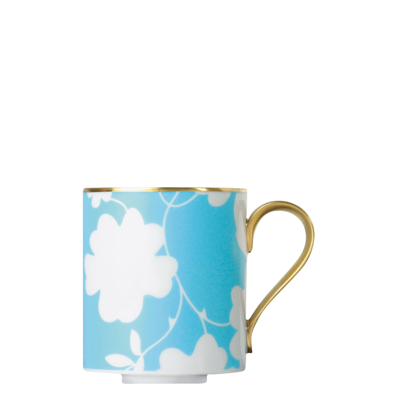 img1_ob2006195700_kaffeebecher Tasse mit blauen Hintergrund, weißen Blumenmuster, goldener Griff. Fürstenberg Porzellan.