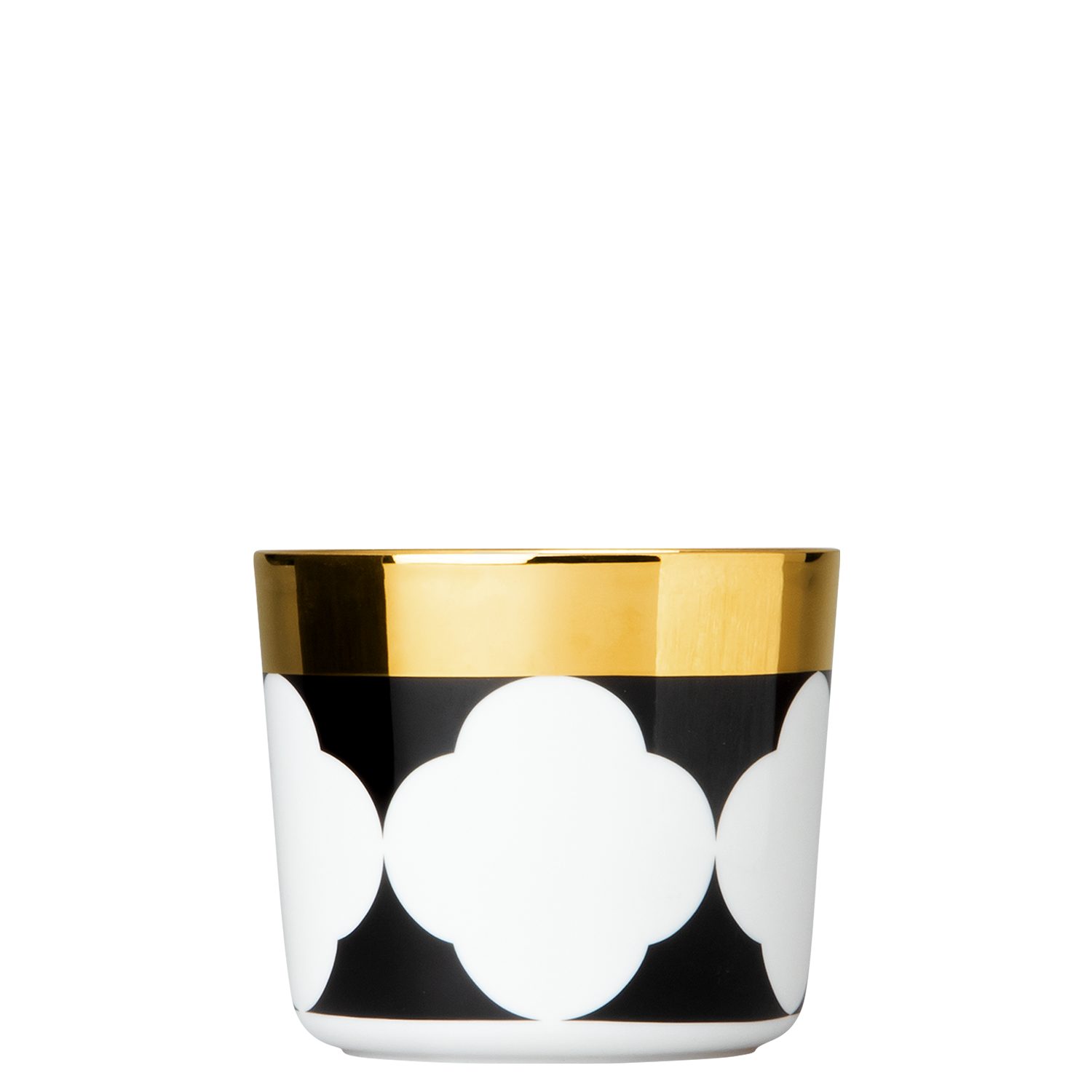 Champagnerbecher FLOWERS Weiße Tasse mit schwarzem Muster und goldener Kante, dekorativ gestaltet. Fürstenberg Porzellan.