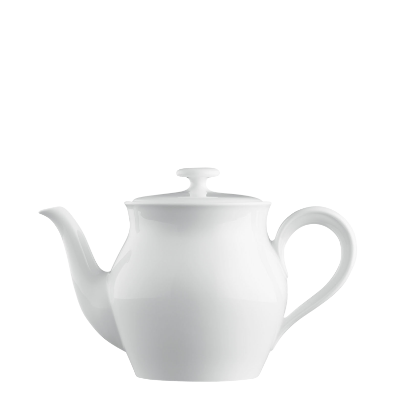 img1_TK6393WEISS Weiße Porzellan-Teekanne steht aufrecht, präsentiert in minimalistischer Umgebung. Fürstenberg Porzellan.