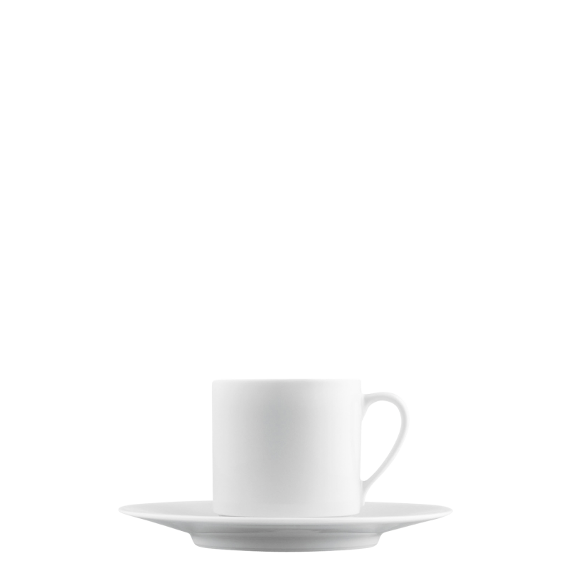 img1_ta20057_weiss_espressotasse_2_tlg Weiße Espressotasse mit Untertasse, stehend auf weißem Hintergrund. Fürstenberg Porzellan.
