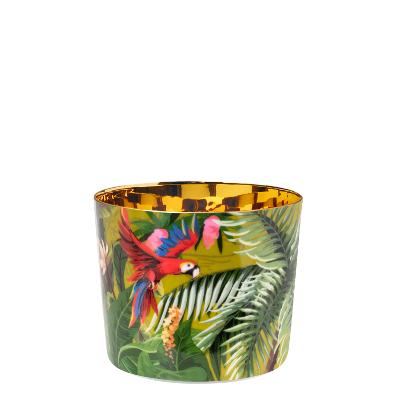 img1_ob1785__57121_champagnerbecher_para__so_jungle Becher mit tropischem Papageienmotiv, innen goldfarben glänzend. Fürstenberg Porzellan.