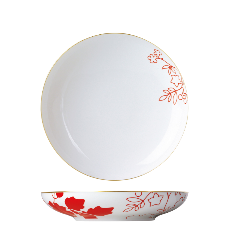 img1_tf2007265700_pastateller Weißer Porzellanteller mit rotem Blumenmuster und goldener Kante. Fürstenberg Porzellan.