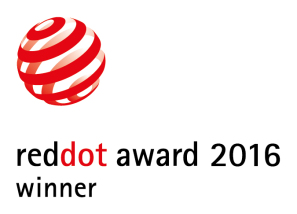 Roter Punkt, schwebend; Text: "reddot award 2016 winner". Fürstenberg Porzellan.