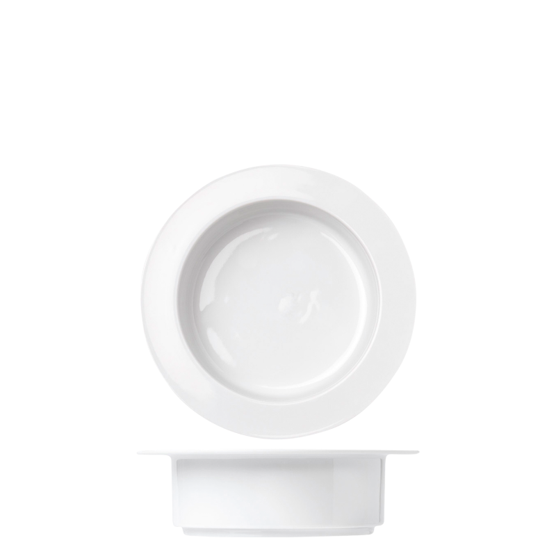 img1_ft2006__weiss_suppenschale__wei__ Weißer, tiefen Essteller von oben und der Seite präsentiert. Fürstenberg Porzellan.