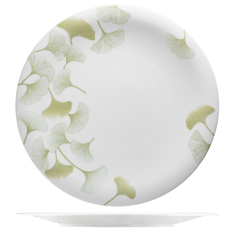 img1_fl2016327102_platzteller Teller mit zartem Ginkgo-Blattmuster; weiß mit grünen, eleganten Blättern. Fürstenberg Porzellan.