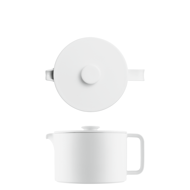 img1_tk20181_1001_teekanne__klein__mit_teesieb Weiße Teekanne mit Deckel, von oben und seitlich abgebildet. Fürstenberg Porzellan.