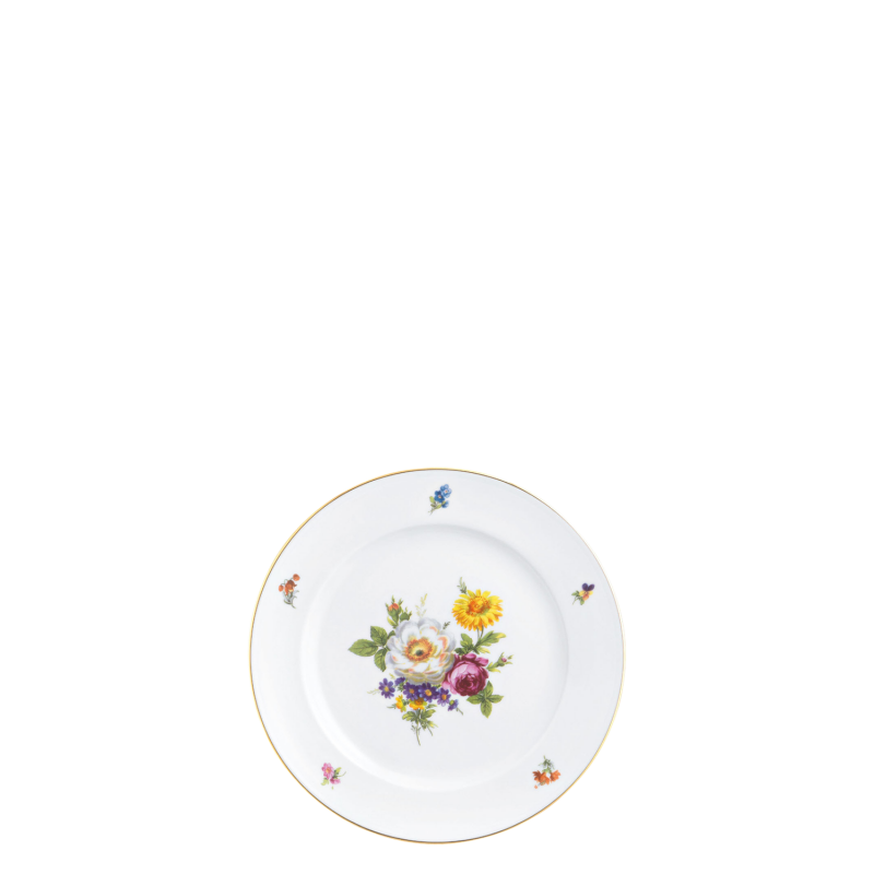 img1_fl_641172199_brotteller Weißer Teller mit buntem Blumenmuster, goldener Rand, dekorativ. Fürstenberg Porzellan.