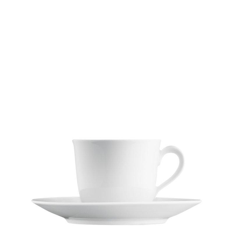 img1_TA6395WEISS Weiße Porzellantasse steht auf passender Untertasse, elegant und minimalistisch. Fürstenberg Porzellan.