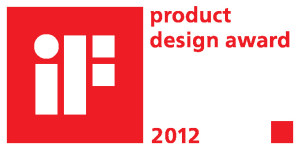 Rotes Logo mit Text "iF product design award 2012" in weiß. Fürstenberg Porzellan.