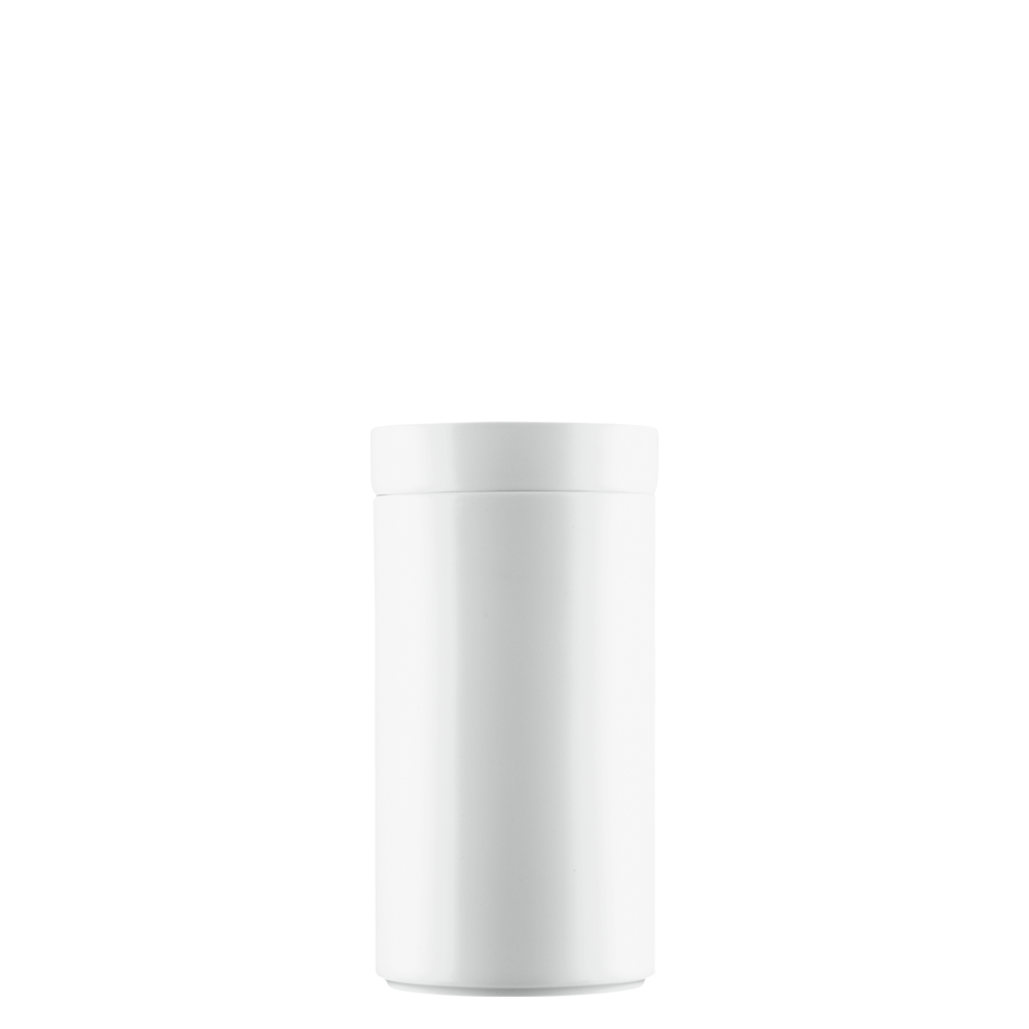 Weiße, zylindrische Porzellan-Dose mit Deckel, schlichtes Design, vor weißem Hintergrund. Fürstenberg Porzellan. Weiße, zylindrische Porzellan-Dose mit Deckel, schlichtes Design, vor weißem Hintergrund. Fürstenberg Porzellan.