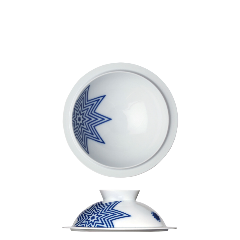 img1_cl2007165704_schalencloche Porzellanschale mit blauem geometrischem Muster, eine von oben, eine von unten. Fürstenberg Porzellan.