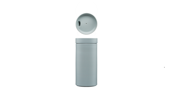 Porzellan-Thermobecher in mattem Hellgrau mit abnehmbarem Deckel