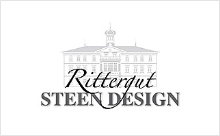 Gebäudelogo zeigt Text "Rittergut STEEN DESIGN" auf grauem Hintergrund. Fürstenberg Porzellan.