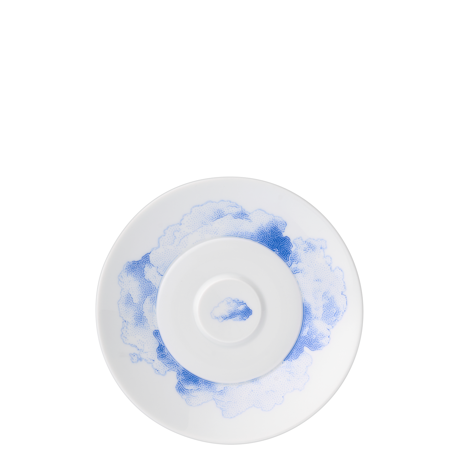 Espresso saucer Weiße Tasse mit blauer Wolkenzeichnung verziert, Plate von Fürstenberg Porzellan.