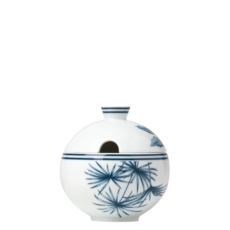 img1_zd20073_5713_zuckerdose Weiße Porzellanteekanne mit blauer botanischer Verzierung, runde Form. Fürstenberg Porzellan.