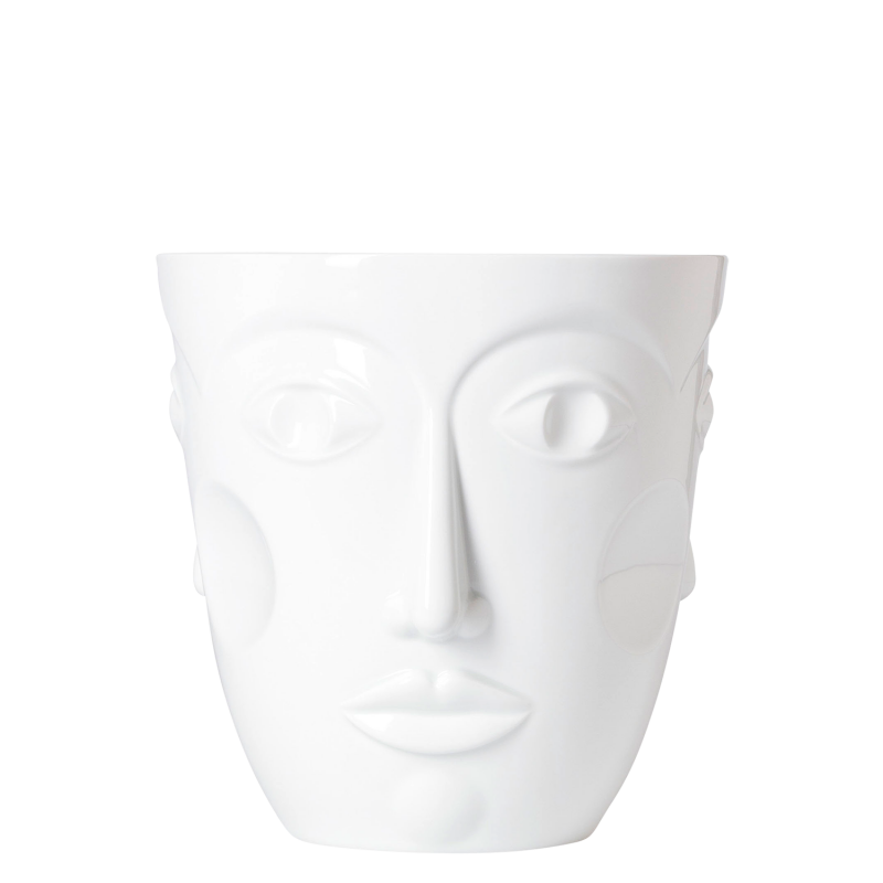 img1_ck185725weiss_sektkuehler_faces__wei__ Weiße Porzellanvase in Form eines stilisierten menschlichen Gesichts. Fürstenberg Porzellan.