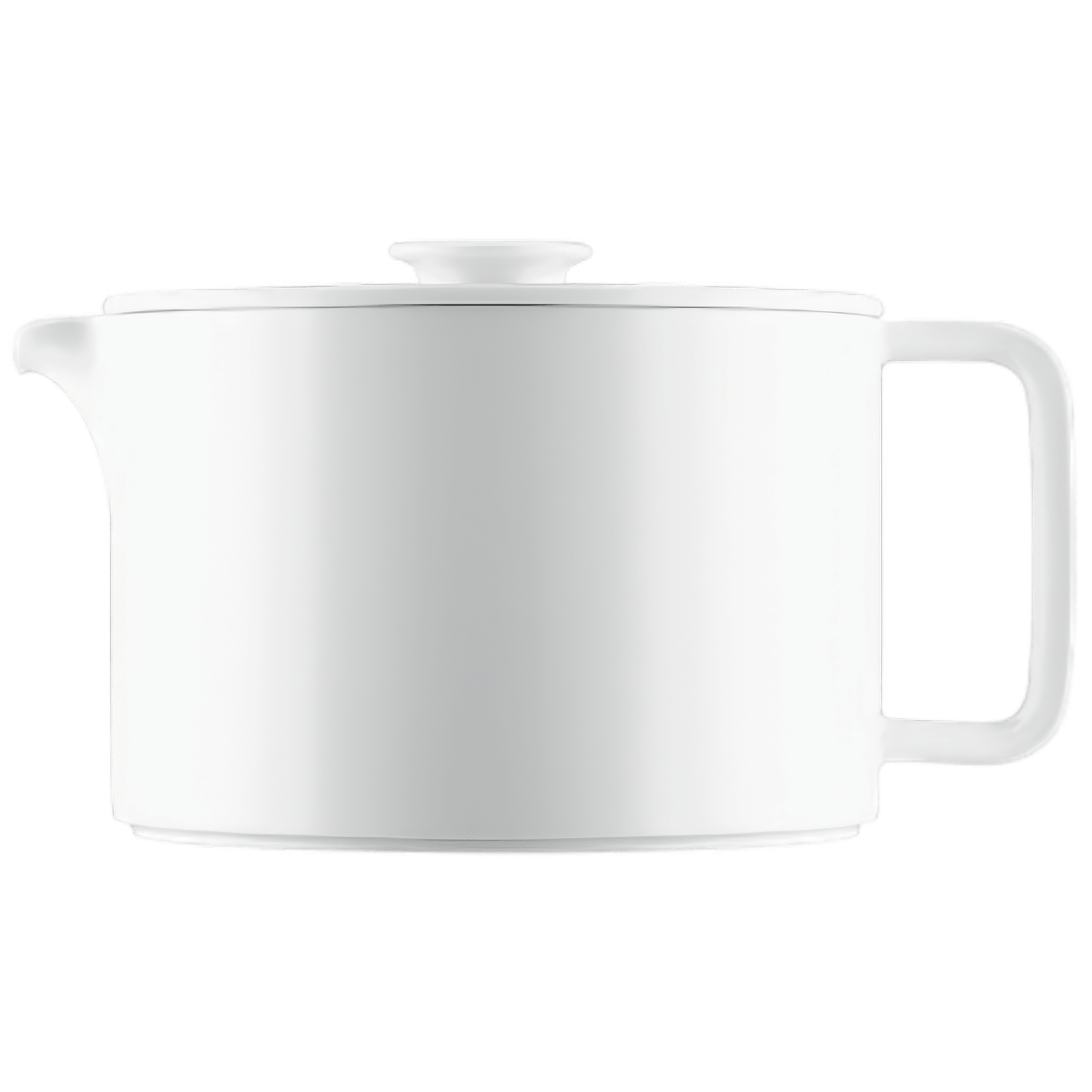 Weiße Porzellankanne mit Deckel, von oben und seitlich gezeigt. Fürstenberg Porzellan.