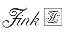 Schwarzes "Fink"-Logo mit stilisiertem "F" im quadratischen Rahmen rechts. Fürstenberg Porzellan.