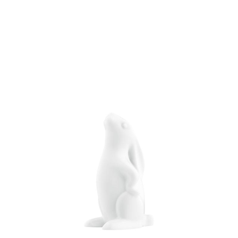 img1_pl174210weiss_hase_2002_der_snob Weiße Porzellanfigur eines aufrecht stehenden Hasens, minimalistisch gestaltet. Fürstenberg Porzellan.
