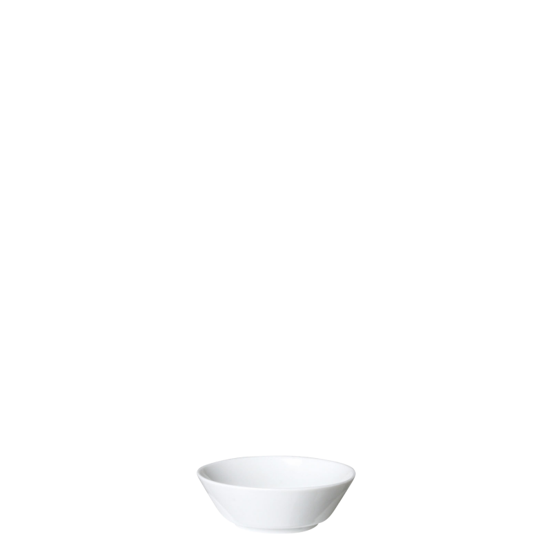 img1_ko20098_weiss_schale_xs_flach Weiße keramische Schale steht auf dunklem Hintergrund, minimalistisch und elegant. Fürstenberg Porzellan.