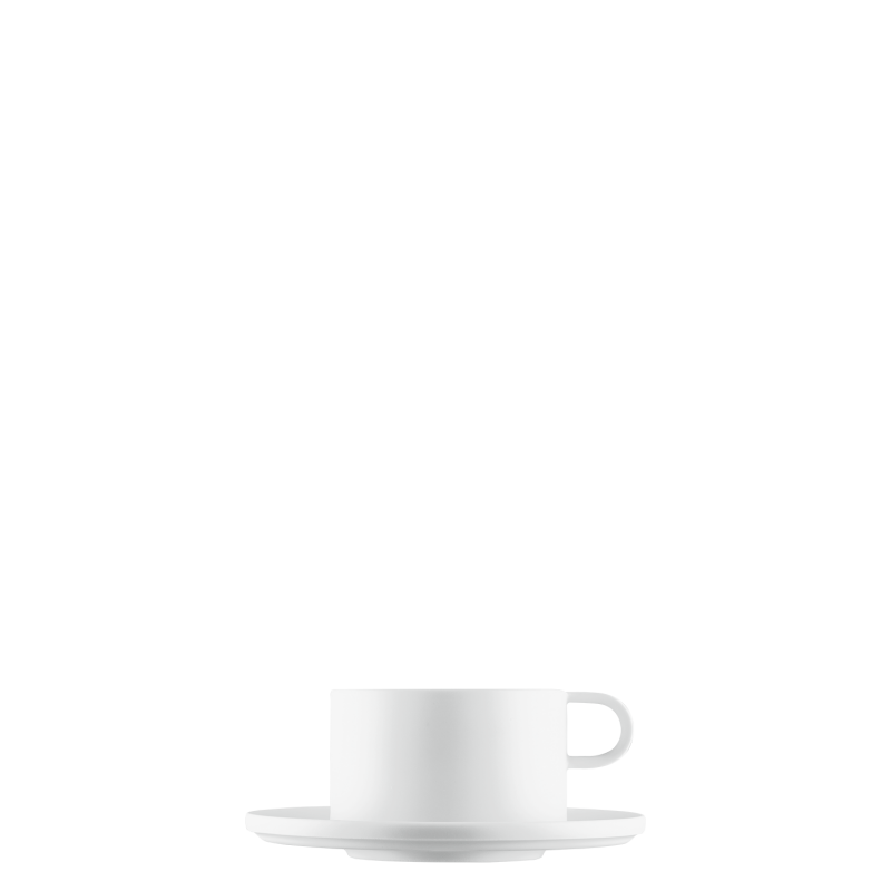 img1_ta2018151001_teetasse_2_tlg Weiße Porzellantasse mit Henkel, steht auf passender Untertasse. Fürstenberg Porzellan.