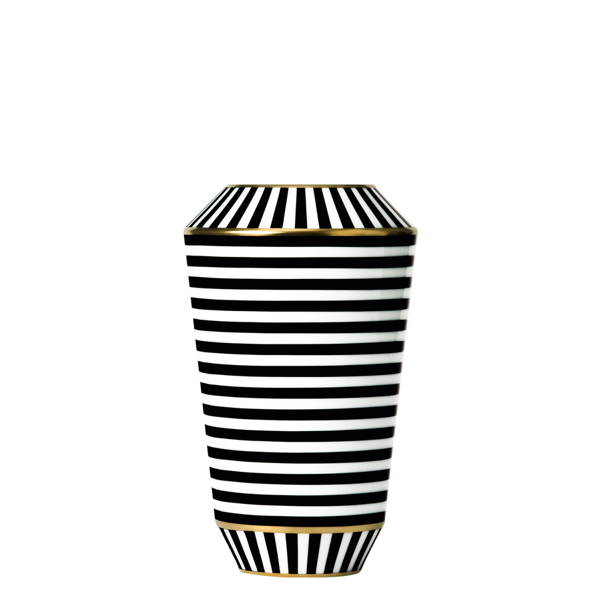 Porzellanvase mit schwarzen, weißen Querstreifen und goldenen Rändern. Fürstenberg Porzellan. Porzellanvase mit schwarzen, weißen Querstreifen und goldenen Rändern. Fürstenberg Porzellan.