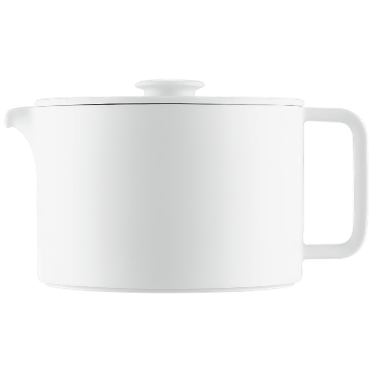 Weiße Teekanne mit Deckel, von oben und seitlich abgebildet. Fürstenberg Porzellan.