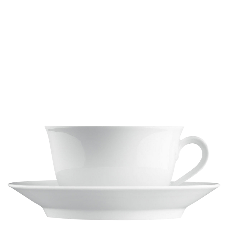 img1_TA63918WEISS Weiße Teetasse mit Untertasse vor schwarzem Hintergrund. Fürstenberg Porzellan.