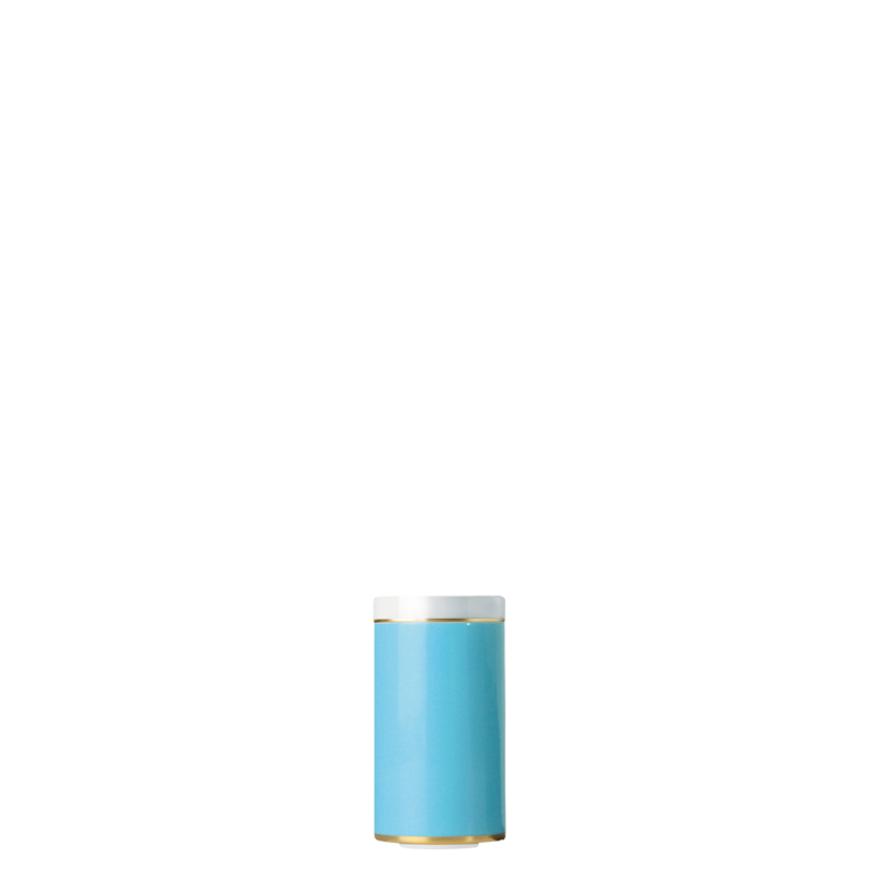 Tea caddy Blauer zylindrischer Porzellanbehälter mit weißem Deckel und goldenen Akzenten. Fürstenberg Porzellan.