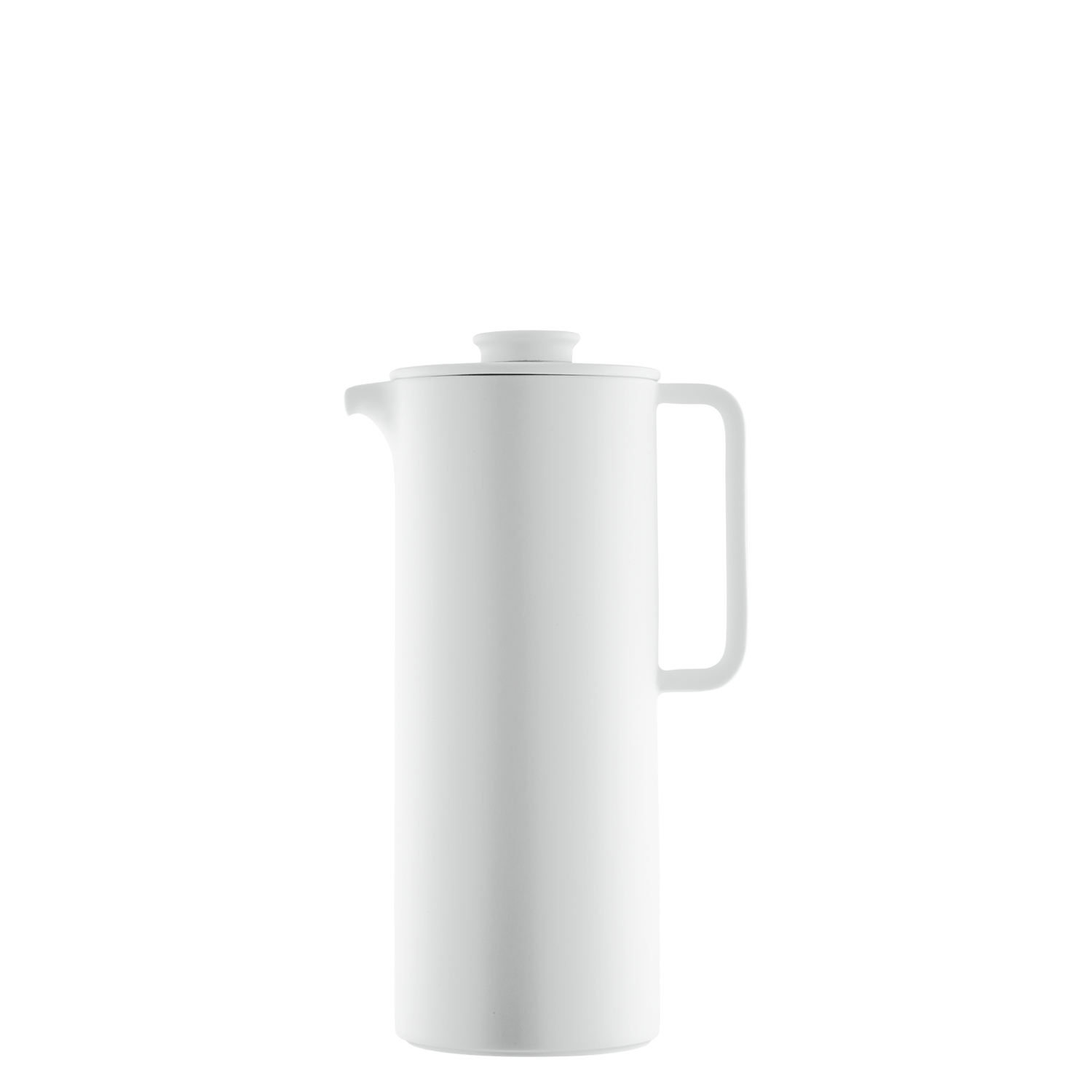 Weiße zylindrische Kaffeekanne mit Deckel und Griff sichtbar. Fürstenberg Porzellan. Weiße zylindrische Kaffeekanne mit Deckel und Griff sichtbar. Fürstenberg Porzellan.