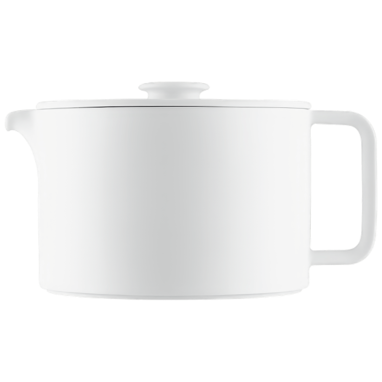 Weiße Porzellan-Teekanne mit Deckel, seitliche und Draufsicht. Fürstenberg Porzellan.