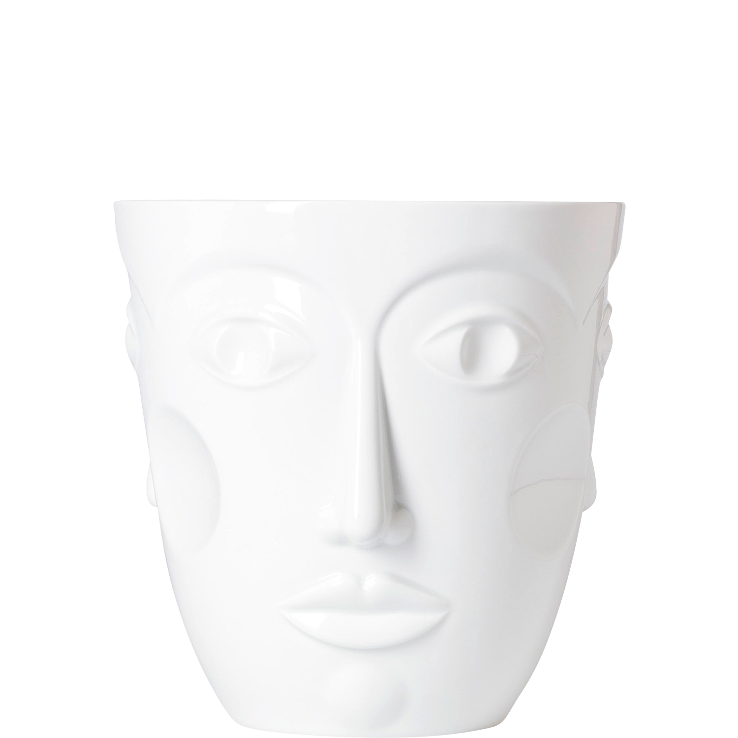 Weiße Porzellanvase mit stilisiertem Gesicht, ruhige Erscheinung. Fürstenberg Porzellan. Weiße Porzellanvase mit stilisiertem Gesicht, ruhige Erscheinung. Fürstenberg Porzellan.