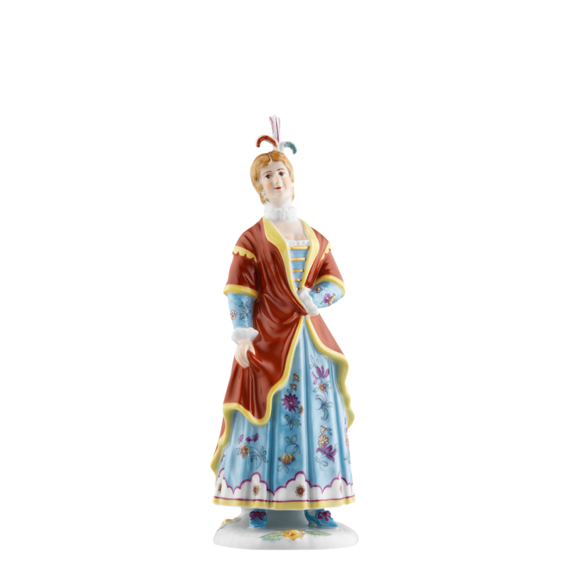 img1_pl_283__farb_isabella Porzellanfigur einer Frau in historischer Kleidung mit Blumenmuster. Fürstenberg Porzellan.