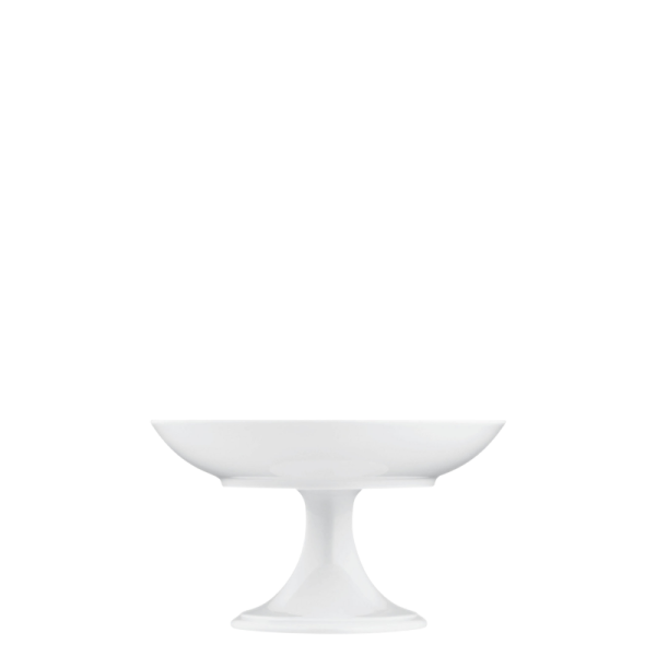 Weiße Porzellanschale auf Fuß, präsentiert elegante Tellerform. Fürstenberg Porzellan.