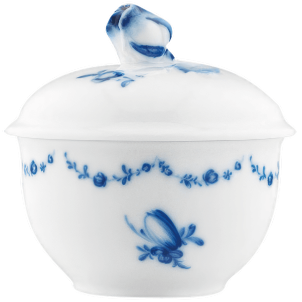 Weiße Porzellandose mit blauem Floraldekor und Deckel, stilvoll gestaltet. Fürstenberg Porzellan.