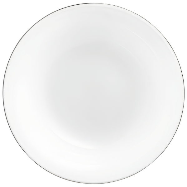 Ein weißer Porzellanteller schwebt über einem weiteren Teller, vor schwarzem Hintergrund. Fürstenberg Porzellan.